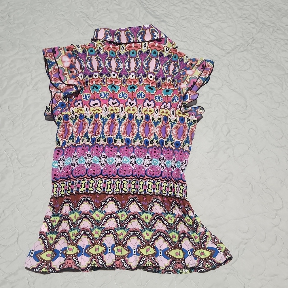 MY COLLECTION Women's Colorful Patterned Ruffle Top Size L. - Picture 7 of 9